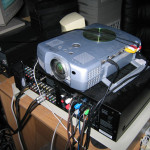 Up-close view of the projector and audio receiver.